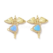 Eco-friendly Brass Micro Pave Clear Cubic Zirconia Pendants, with Synthetic Opal, Long-Lasting Plated, Wings & Heart, Real 18K Gold Plated, 29.5x25.5x3mm, Hole: 1.2mm(ZIRC-D122-02G)