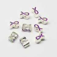 Alloy Enamel Awareness Ribbon Large Hole European Beads, Silver Color Plated, Dark Violet, 11x6x8mm, Hole: 5mm(X-MPDL-R036-41G)