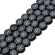 Handmade Polymer Clay Beads Strands, Flat Round with Eye, Black, 9~10x4.5~5mm, Hole: 1.6mm, about 37~40pcs/strand, 14.06 inch~15.35 inch(35.7~39cm)(CLAY-N008-074-B01)