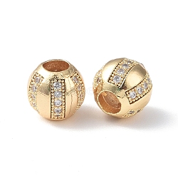 Brass Micro Pave Cubic Zirconia European Beads, Large Hole Beads, Round, Real 18K Gold Plated, 8x7.5mm, Hole: 4mm(KK-I702-47A)