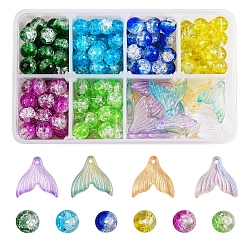 Baking Painted Crackle Glass Bead and Transparent Spray Painted Glass Pendants, Mixed Color, 196pcs/box(CCG-SZ0001-04)