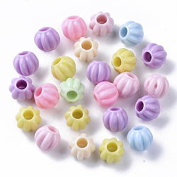 Opaque Polystyrene(PS) Plastic European Beads, Large Hole Beads, Pumpkin, Mixed Color, 14x12mm, Hole: 5.5mm, about 500pcs/500g(KY-I004-25)