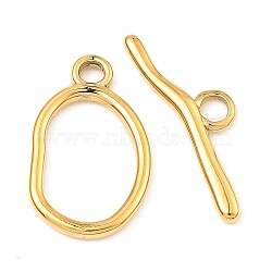 304 Stainless Steel Toggle Clasps, Oval, Real 18K Gold Plated, Oval: 25x15x2.5mm, Hole: 3mm, Bar: 9x28.5x2.5mm, Hole: 3.3mm(STAS-E204-02G)