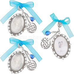 CHGCRAFT Oval & Flat Round With Word Zinc Alloy Big Pendants, with Alloy Tube Bails, Clear & Royal Blue Glass, 304 Stainless Steel Cable Chains, with Organza Ribbon, Antique Silver, Pendant: 79mm, 3pcs; Organza Ribbon: about 3/8 inch(10mm) wide, 1yard, about 0.9144m(FIND-CA0004-75)