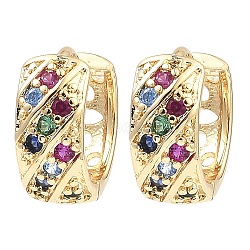 Brass with Colorful Cubic Zirconia Thick Hoop Earrings, Light Gold, 5x13mm(EJEW-D078-28KCG)