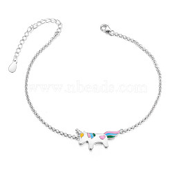 SHEGRACE 925 Sterling Silver Link Bracelet, with Epoxy Resin and Cable Chains, Unicorn, Platinum, 7-7/8 inch(20cm), Unicorn: 25.5x12.5mm(JB551A)