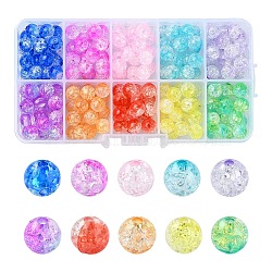 200Ps 10 Colors Transparent Crackle Acrylic Beads, Round, Mixed Color, 8x7.5mm, Hole: 1.8mm, 20pcs/color(CACR-YW0001)