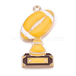 Rugby Theme Alloy Enamel Pendants, Light Gold, Rugby Charm, Gold, 33x17x2.5mm, Hole: 2mm(ENAM-T021-04KCG)