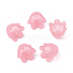 Transparent Acrylic Bead Caps, Frosted, Flower, 6-Petal, Light Coral, 8x10.5x10.5mm, Hole: 1.4mm(FACR-N005-002G)