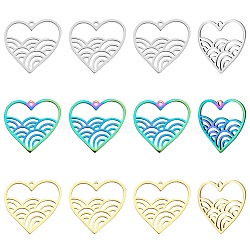 12Pcs 3 Colors Ion Plating(IP) 201 Stainless Steel Pendants, Laser Cut, Heart with Rainbow, Mixed Color, 21.5x22.5x1mm, Hole: 1.4mm, 4pcs/color(STAS-DC0004-14)