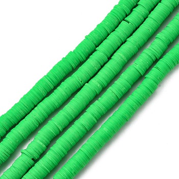 Handmade Polymer Clay Beads Strands, for DIY Jewelry Crafts Supplies, Heishi Beads, Disc/Flat Round, Green, 8x0.5mm, Hole: 2mm, about 350pcs/strand, 15.75''(40cm)