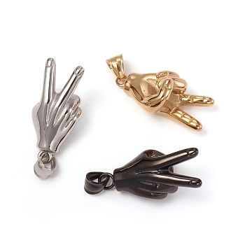 304 Stainless Steel Gesture ASL Pendants, Peace Hand Charms, Gesture for Victory, Mixed Color, 37x18x16mm, Hole: 8x5mm