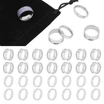 28Pcs 2 Size 201 Stainless Steel Grooved Finger Ring Settings, Ring Core Blank, for Inlay Ring Jewelry Making, Stainless Steel Color, Inner Diameter: 18mm, Groove: 2.1~7mm, 14Pcs/size