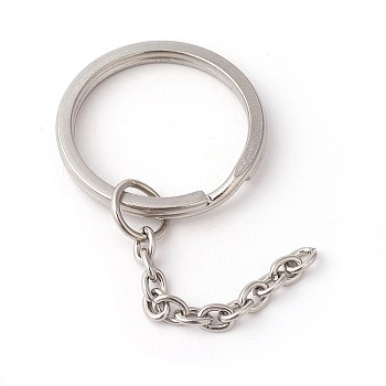 304 Stainless Steel Split Key Rings, Keychain Clasp Findings, with Chains, Stainless Steel Color, 72mm, 28x3mm