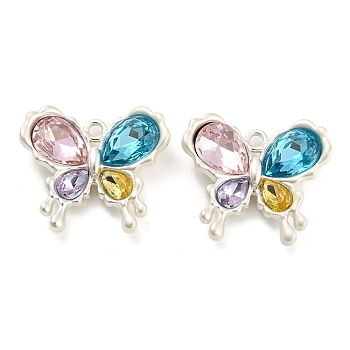 Alloy with Colorful Glass Pendants, Butterfly Charms, Silver, 21x24x6.5mm, Hole: 1.8mm