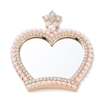 Pearl Rhinestone Crown Makeup Mirror, with Alloy Findings, for Woman Mobile Phone Case Accessories, Light Gold, 58x55x6.5mm