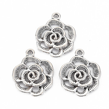 Tibetan Style Alloy Pendants, Cadmium Free & Lead Free, Flower, Antique Silver, 24x20x2.5mm, Hole: 1.8mm, about 620pcs/1000g