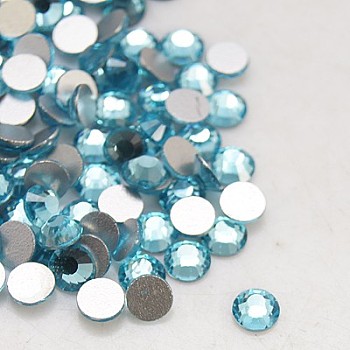 Glass Flat Back Rhinestone, Grade A, Back Plated, Faceted, Half Round, Aquamarine, 6.3~6.5mm, about 288pcs/bag
