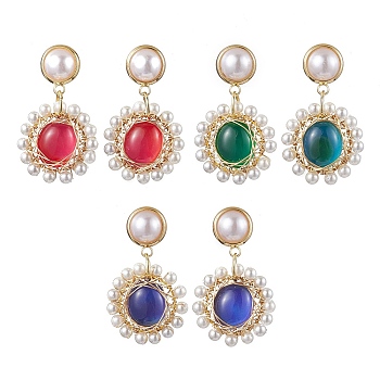 3Pairs 3 Colors Changing Color Mood Stud Earring, with Brass Stud Earring Findings and Shell Pearl, Mixed Color, 33x20mm, 3pairs/set