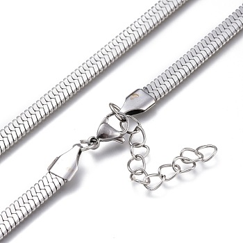Unisex 304 Stainless Steel Herringbone Chain Necklaces, with Lobster Claw Clasps, Stainless Steel Color, 17.71 inch(45cm), 5mm