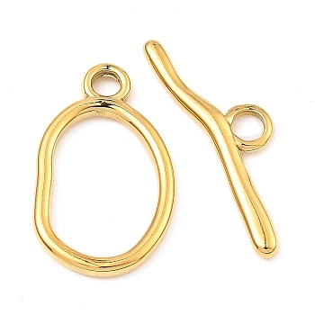 304 Stainless Steel Toggle Clasps, Oval, Real 18K Gold Plated, Oval: 25x15x2.5mm, Hole: 3mm, Bar: 9x28.5x2.5mm, Hole: 3.3mm