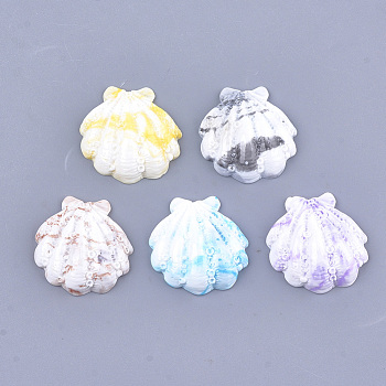 Resin Cabochons, Scallop, Mixed Color, 32.5~33.5x31~32x8~9mm