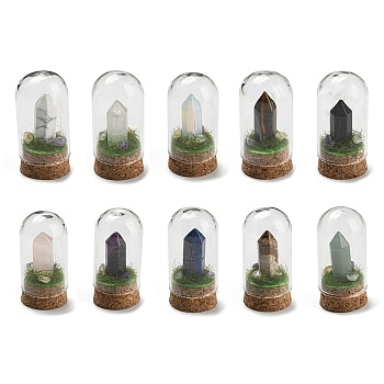 Gemstone Bullet Display Decoration with Glass Dome Cloche Cover, Cork Base Bell Jar Ornaments for Home Decoration, 30x59.5~62mm