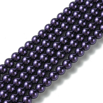 Eco-Friendly Dyed Glass Pearl Round Beads Strands, Grade A, Cotton Cord Threaded, Indigo, 6mm, Hole: 1.2~1.5mm, about 72pcs/strand, 15 inch
