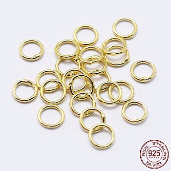 925 Sterling Silver Round Rings, Soldered Jump Rings, Closed Jump Rings, Golden, 18 Gauge, 6x1mm, Inner Diameter: 4mm, about 70pcs/10g