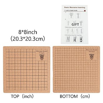 Cork Wood Blocking Mats for Knitting, Double Side Blocking Boards with Grids for Needlepoint Crochet, BurlyWood, 20.3x20.3x1cm