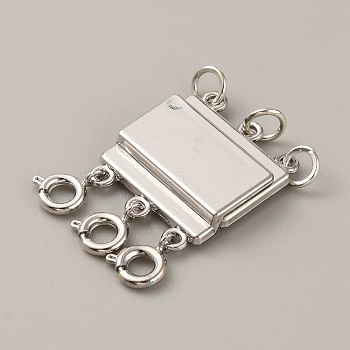 3-Strand 6-Hole Alloy Box Magnetic Clasps, Multi-Strand Clasps, Necklace Layering Clasps, Platinum, 31mm, Rectangle: 21.5x18x4mm, Hole: 3.6mm