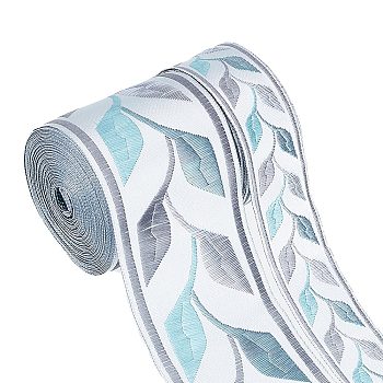 10M 2 Styles Embroidery Polyester Ribbon, Leaf Pattern, for Gift Bouquet Wrapping, Sky Blue, 1-1/8~2-3/8 inch(30~60mm), 5m/style