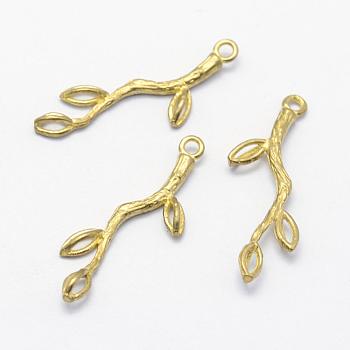 Brass Chandelier Components Links, Lead Free & Cadmium Free & Nickel Free, Branch and Leaf, Raw(Unplated), 31x8x3mm, Hole: 1.5mm