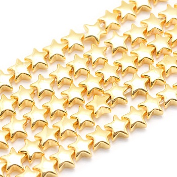 Electroplate Non-magnetic Synthetic Hematite Beads Strands, Grade AA, Long-Lasting Plated, Star, Golden Plated, 6x6mm, Hole: 0.8mm, about 85pcs/strand, 15.7 inch(40cm)