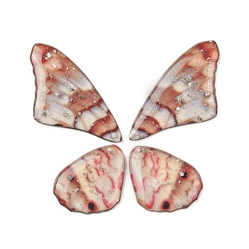 Translucent Resin Pendants Set, with Silver Foil, Butterfly Wing Charm, Indian Red, 23~39x19.5~24x2.5mm, Hole: 1mm, 4pcs/set