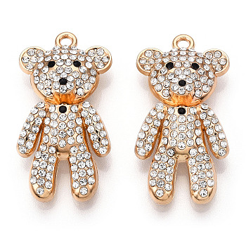 Alloy Pendant, with Rhinestones, Cadmium Free & Lead Free, Bear Charms, Golden, 42x21.5x10.5mm, Hole: 2.2mm
