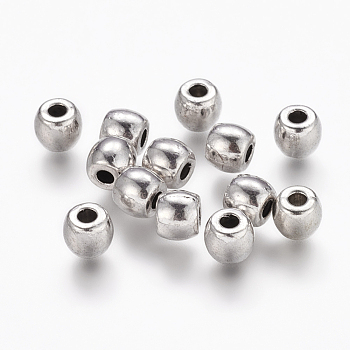 Tibetan Style Alloy Beads, Lead Free & Nickel Free & Cadmium Free, Barrel, Antique Silver Color, 6x5mm, Hole: 2.5mm