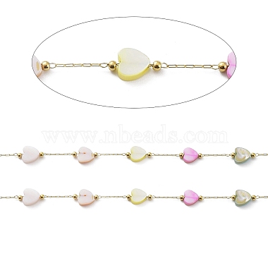 Colorful Natural Shell Heart & Brass Beaded Link Chains(CHS-C008-04G)-2