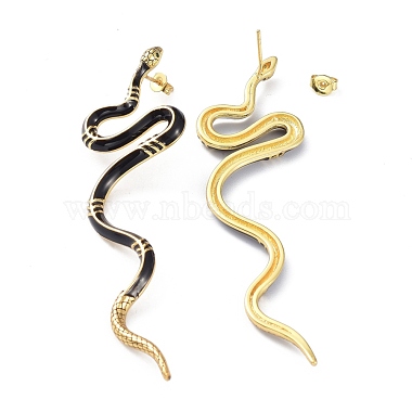 Real 18K Gold Plated Vivid Snake Enamel Stud Earrings(EJEW-B007-01G)-2