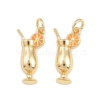 Brass Enamel Pendants, Drink Charms, Rack Plating, Cadmium Free & Lead Free, Long-Lasting Plated, Real 18K Gold Plated, with Jump Ring, Orange, 18x9x3.5mm, Hole: 3mm(KK-B157-20G-03)