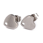 Non-Tarnish Heart Shape 304 Stainless Steel Stud Earring Findings, with Earring Backs 0.8mm Pin, for Jewelry Making, Stainless Steel Color, 8.4x9x1mm, Pin: 0.8mm(EJEW-O104-13P)