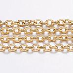 Ion Plating(IP) 304 Stainless Steel Cable Chains, Soldered, with Spool, Flat Oval, for Jewelry Making, Golden, 2.5x2x0.5mm, about 32.8 Feet(10m)/roll(CHS-H017-02G-10M)