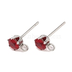 304 Stainless Steel Micro Pave Cubic Zirconia Stud Earring Findings, with Loop, Red, 9x6.3mm, Hole: 1.6mm, Pin: 0.8mm, Tray: 5mm(STAS-H240-56P-03)