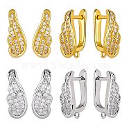 4 Pairs 2 Colors Rack Plating Brass Micro Pave Cubic Zirconia Hoop Earring Findings, Latch Back Closure, with Vertical Loops, Wings, Cadmium Free & Lead Free, Platinum & Golden, 18x7x11mm, Hole: 1.2mm, Pin: 1mm, 2 Pairs/color(ZIRC-SZ0005-07)