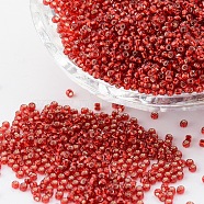 8/0 Grade A Round Glass Seed Beads, Silver Lined, Dark Red, 8/0, 3x2mm, Hole: 1mm, about 10000pcs/pound(SEED-Q007-3mm-F38)