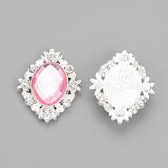 Alloy Rhinestone Flat Back Cabochons, with Acrylic Rhinestone, Oval, Silver Color Plated, Pearl Pink, 32x25x4.5mm(RB-S061-A12)