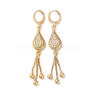 Rhinestone Teardrop Leverback Earrings, Brass Chains Tassel Earrings for Women, Light Gold, 64x10.5mm(EJEW-K256-40KCG)