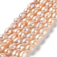 Natural Cultured Freshwater Pearl Beads Strands, Two Side Polished, Grade 3A, PeachPuff, 9~11x8~9x7~8mm, Hole: 0.5mm, about 37pcs/strand, 13.78''(35~35.5cm)(PEAR-Z002-32)