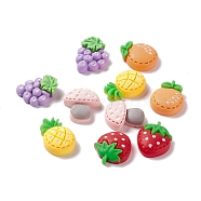 Opaque Resin Decoden Cabochons, Imitation Food, DIY Accessories, Strawberry & Grape & Pineapple & Orange & Mushroom, Mixed Color, 20~22x15~18x6~7mm(RESI-G031-23)