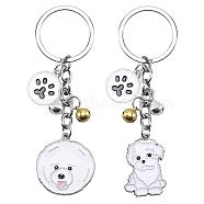 WEWAYSMILE 2 pcs Dog Keychain Car Keychain Pet Pendant Key-Ring Lovely Dog Key-ring Portable Metal Keychain Gift for Pet Lover Birthday Puppy Theme Party Supplies (Bichon Frise), Platinum, 9.8x2.96cm(JX798A)